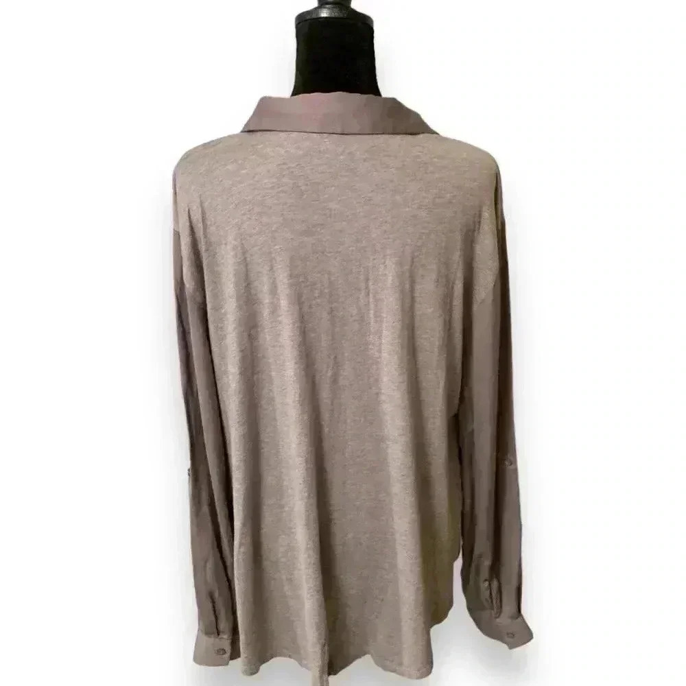 Ann Taylor Loft 2 Tone Gray Button Down Long Sleeve High Low Lightweight Blouse - Picture 9 of 10